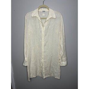 120% Lino ivory colored button down shirt dress sequin adorned made in Italy